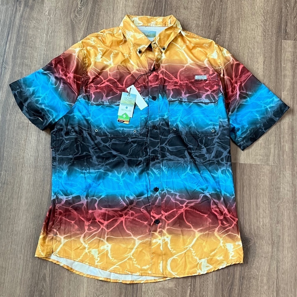 NWT Ocean+Coast Ocean Advantage Button Down Colorful Wave Fishing Shirt Men Sz M - Picture 3 of 13